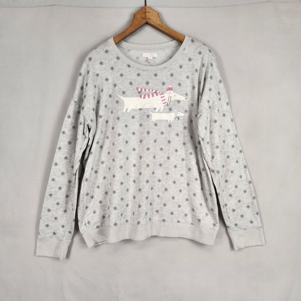 Lauren Conrad Dachshund Pajama Set Womens L Gray Snowflake Poly Knit Stretch - Picture 2 of 14